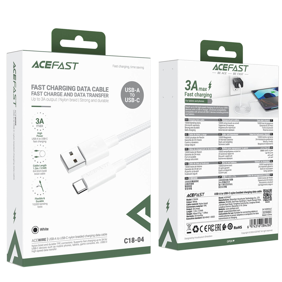 Acefast USB-A to Type-C Durable Nylon Braided Charging Data Cable 1 2M C18-04