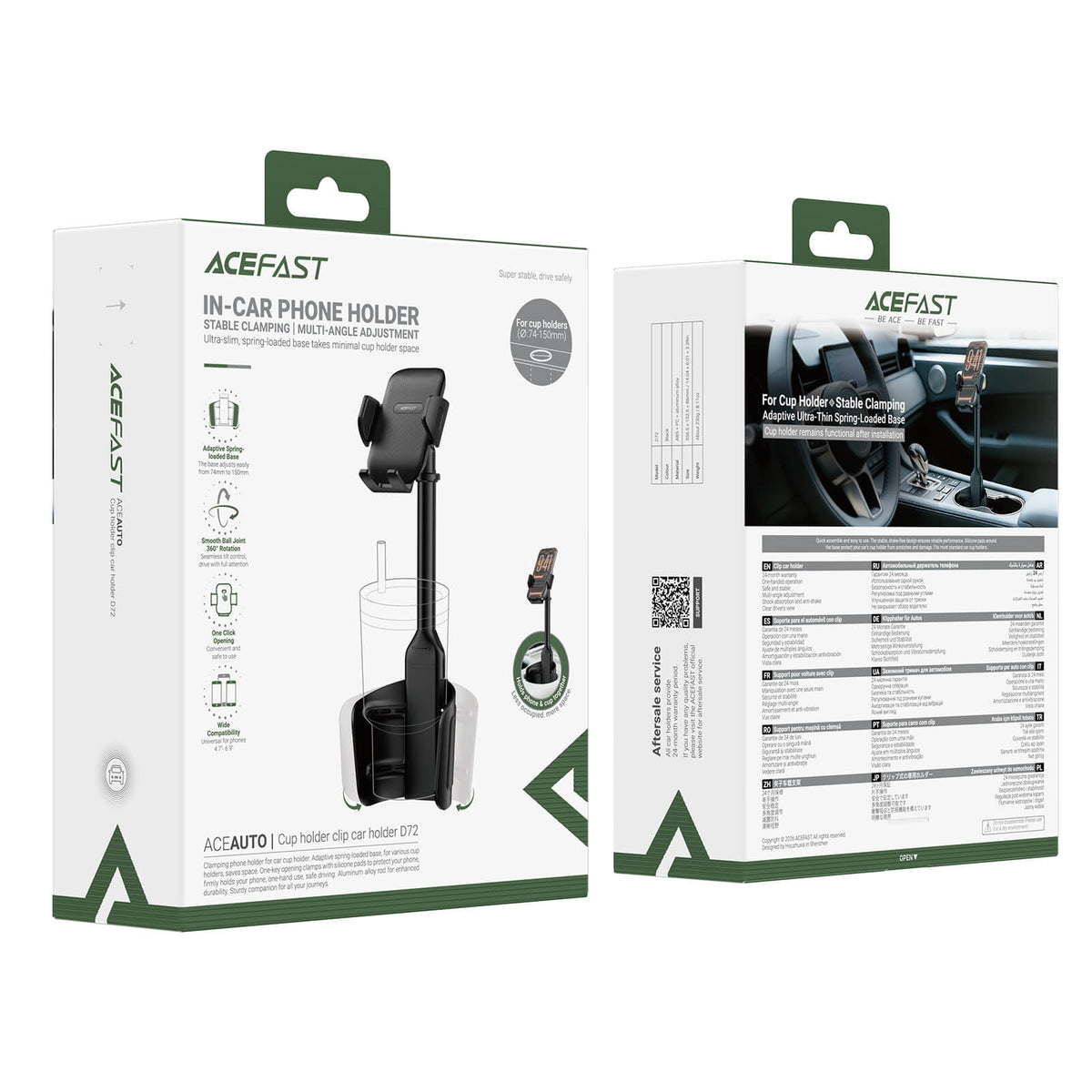 Acefast Car Cup Holder Phone Mount with One Touch Auto Clamp D72