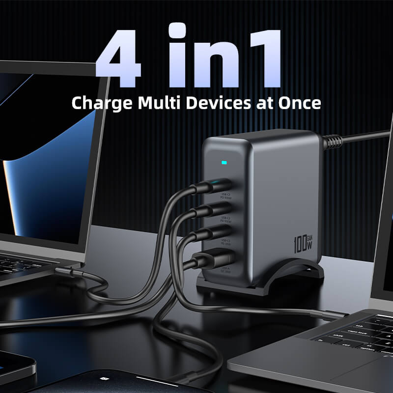 VFAN PD 100W 4 in 1 GaN Fast Charger Station with 1.2m AC Power Cord AU9