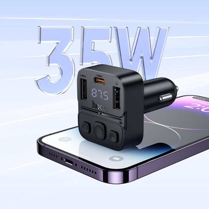 Hoco 35W Dual Port Fast Car Charger with Bluetooth FM Transmitter E87