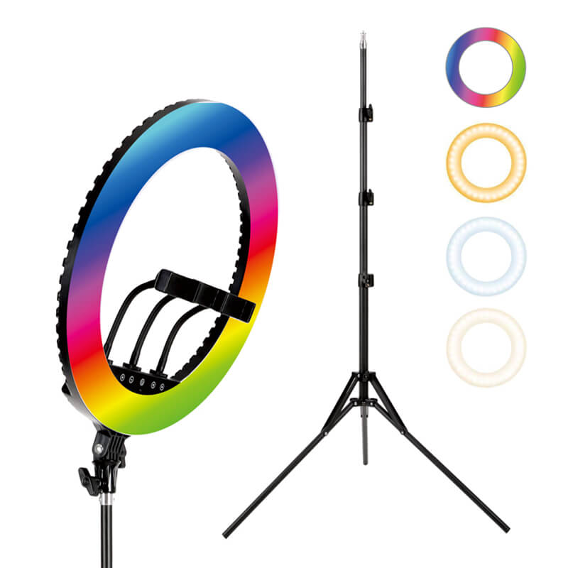 HQ 18 inch(46cm) RGB Ring Light with 1.9M Tripod Stand & 3 Phone Holders