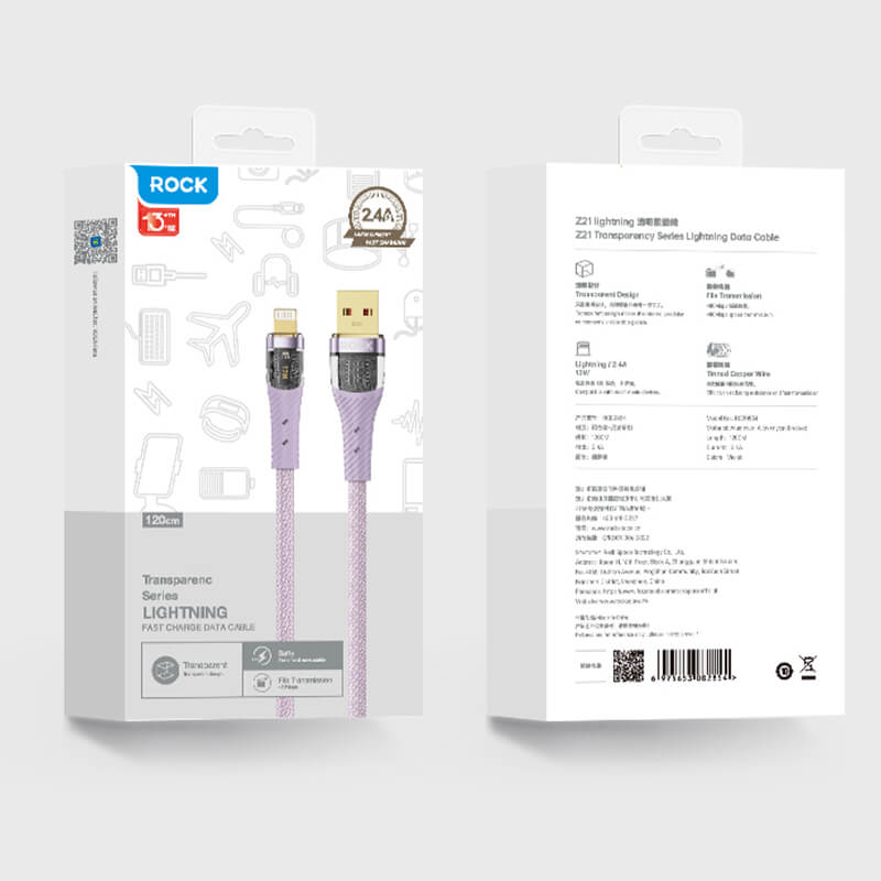 Rock Transparency USB to Lightning Fast Charge Data Cable 12W 1.2m Z21