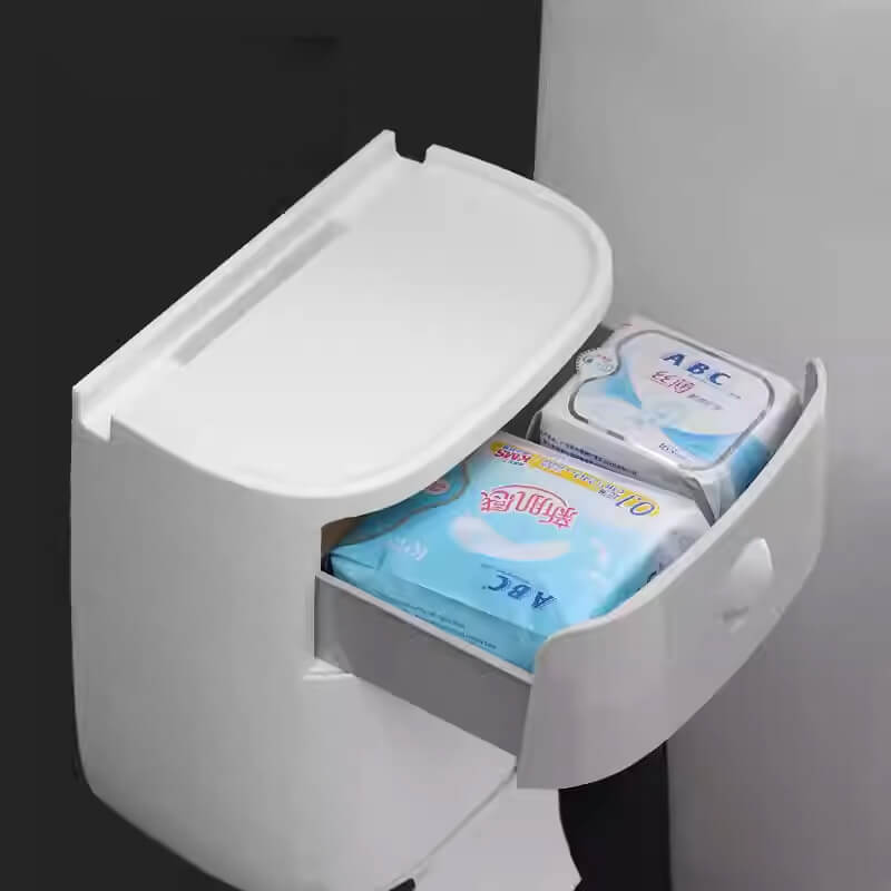 Mobie Dual Layer Bathroom Tissue Holder with Storage Drawer and Top Shelf E1804