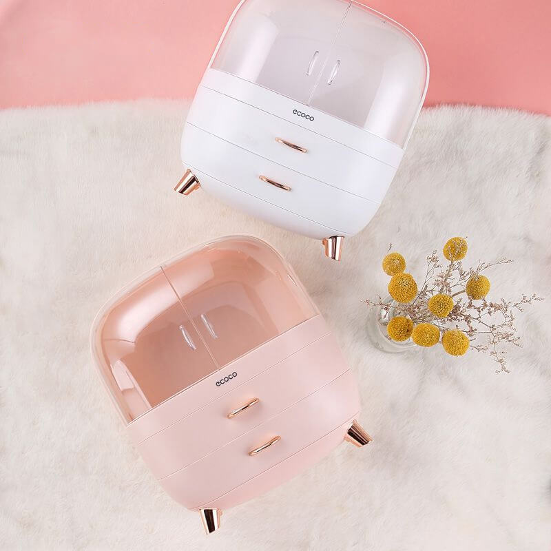 Mobie Large Capacity Makeup Organizer with Double Drawers Transparent Doors E2014