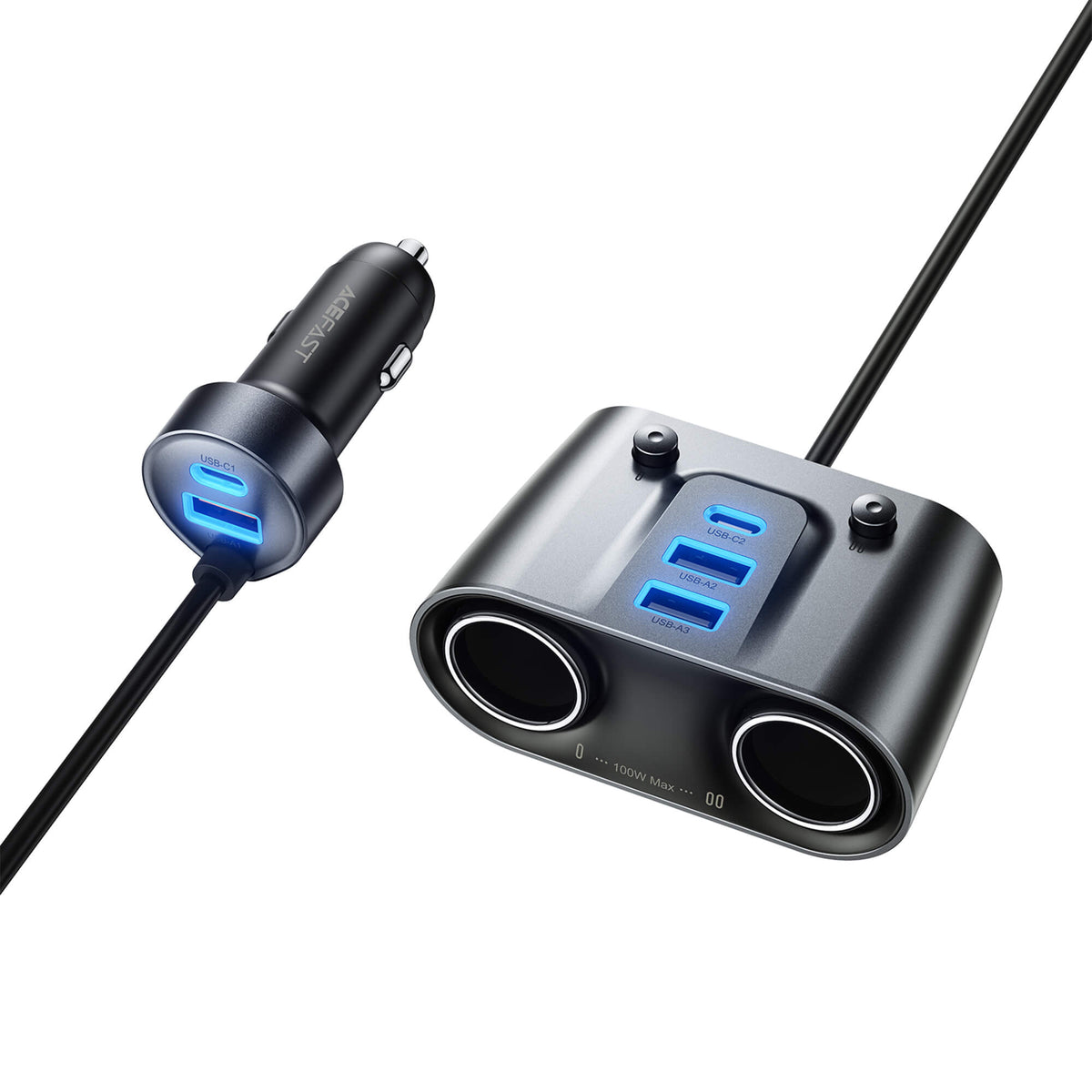Acefast 152W 7 Port Dual Cigar Lighter Car Charger with Independent Switches B22