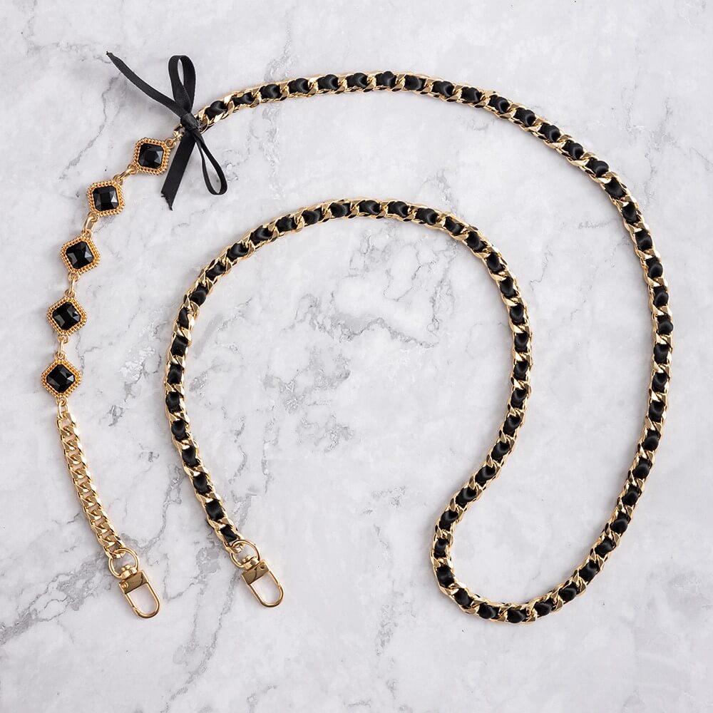Mobie Gold Black Crystal Phone Lanyard Chain Neck Strap 60cm