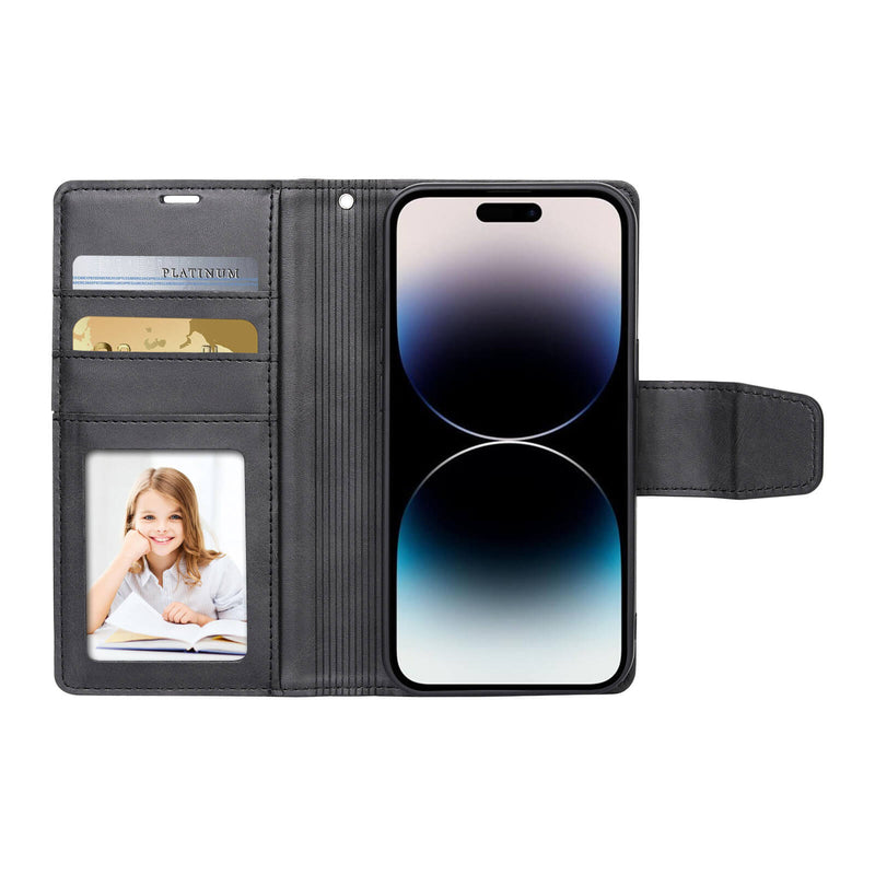iPhone 14 Pro Luxury Hanman Leather 2-in-1 Wallet Flip Case With Magnet Back