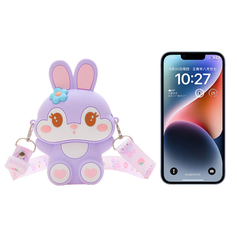 Purple Bunny Q Uncle Silicone Children's Crossbody Bags Phone Bag