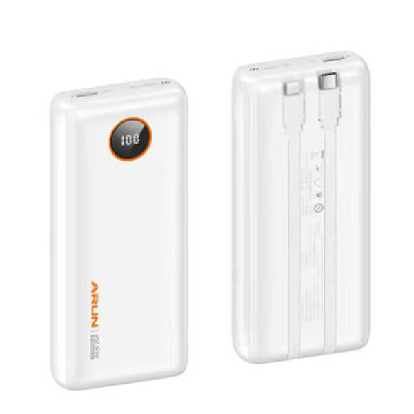New Arrival Arun 22.5W LED Power Bank with 2 Built-in Cables(USB-C and iOS) 20000mAh DY02