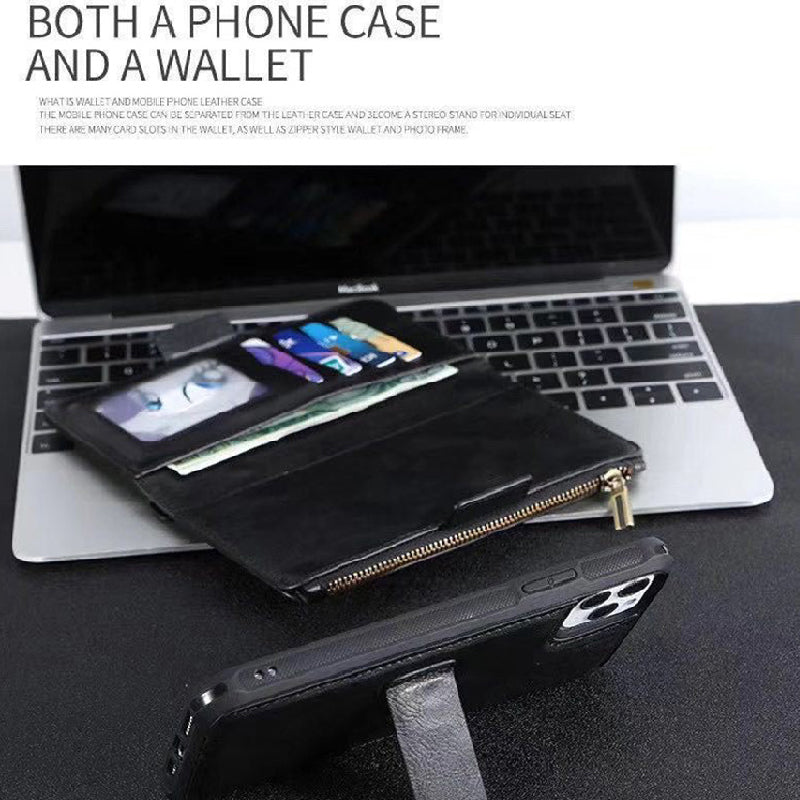 iPhone 12 Mini JDK Genuine Leather Wallet Carrying Phone Case with Magnetic Back