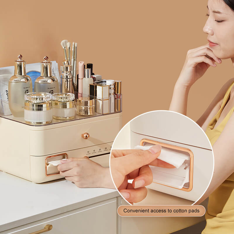 Mobie Double Layer Makeup Organizer with Cotton Pad Storage Dispenser E2371