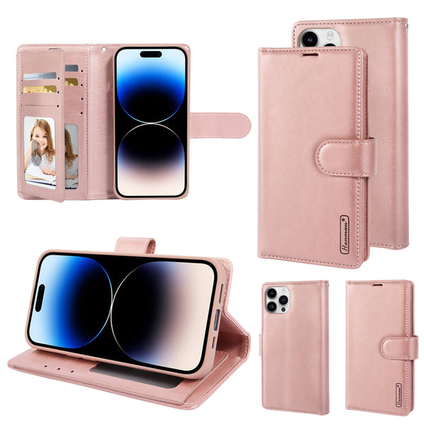 iPhone 14 Pro Max Luxury Hanman Leather Dual Wallet Flip Case