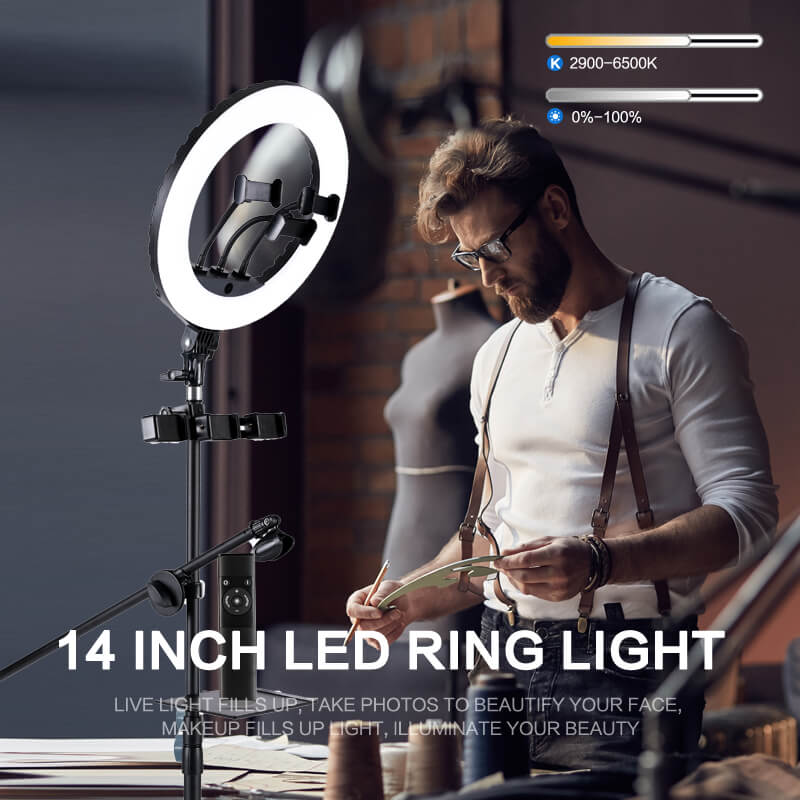 HQ 14 inch(33cm) LED Soft Ring Light with 1.9M Tripod Stand & 3 Phone Holders