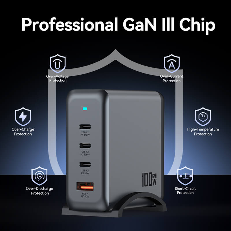 VFAN PD 100W 4 in 1 GaN Fast Charger Station with 1.2m AC Power Cord AU9