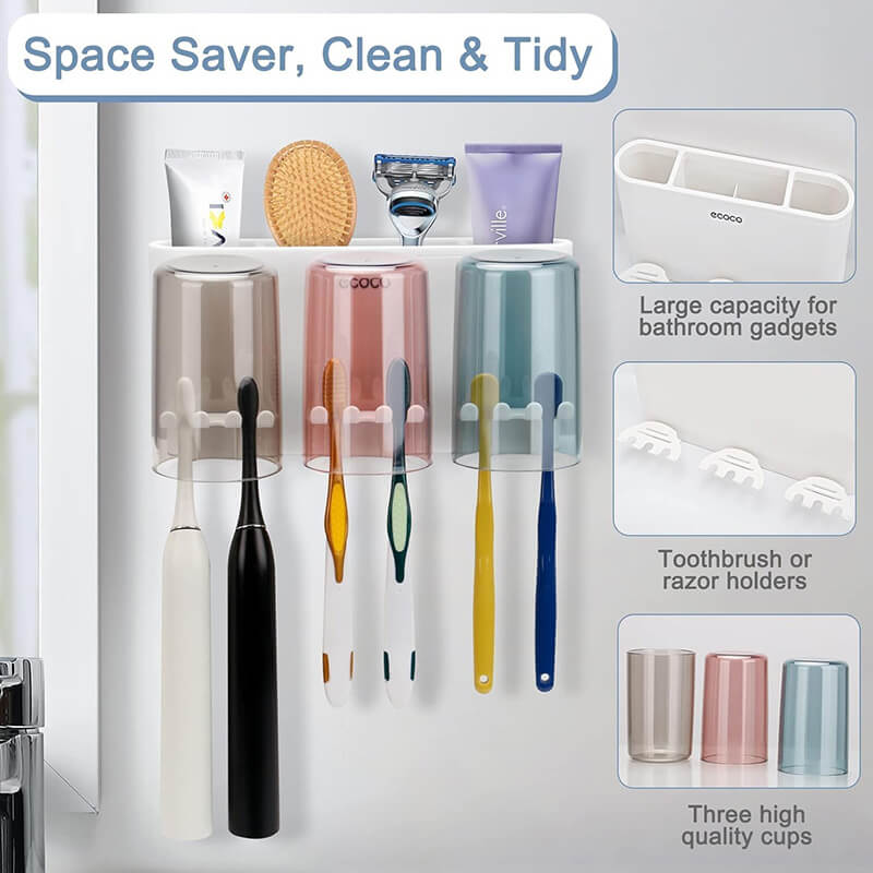 Mobie All in One No Drill Wall Mounted Toothbrush and Cup Holder Set E1925