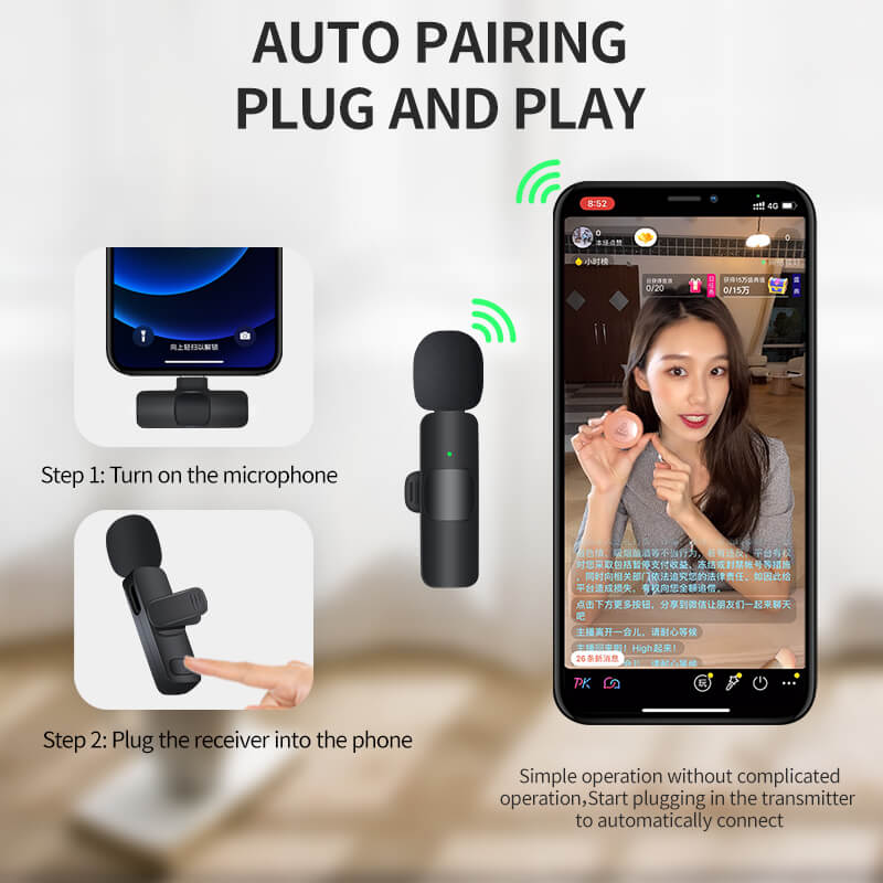 Mobie Dual Plug-Play Wireless Lavalier Microphones for Type-C Ports K9