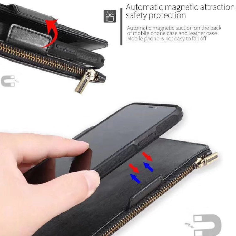 iPhone 12 Mini JDK Genuine Leather Wallet Carrying Phone Case with Magnetic Back