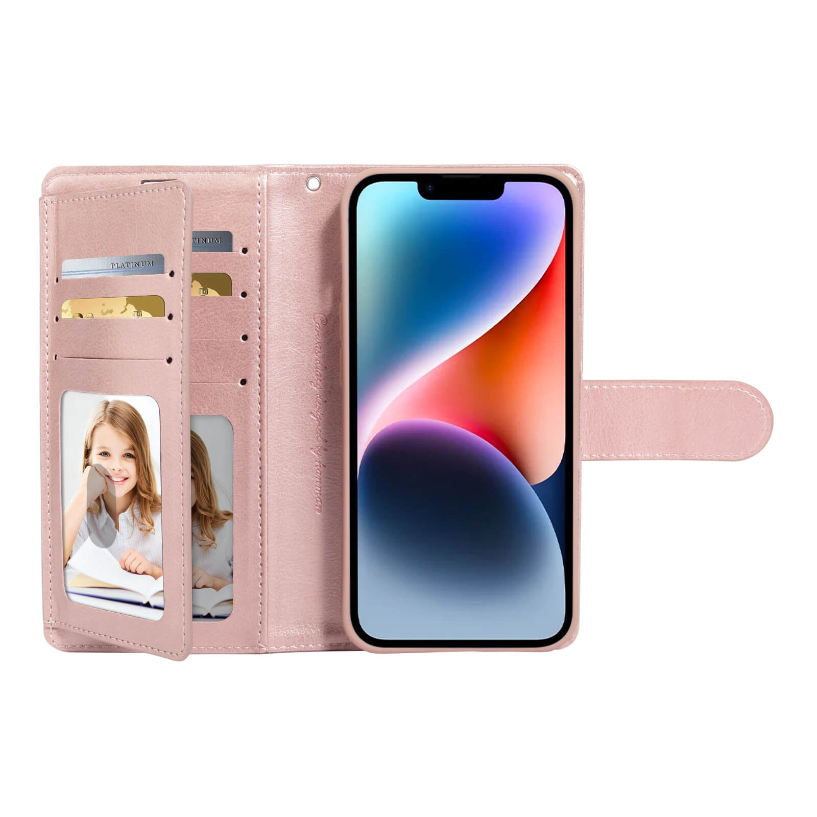 iPhone 15 Hanman Mila Series Leather Dual Wallet Filp Case