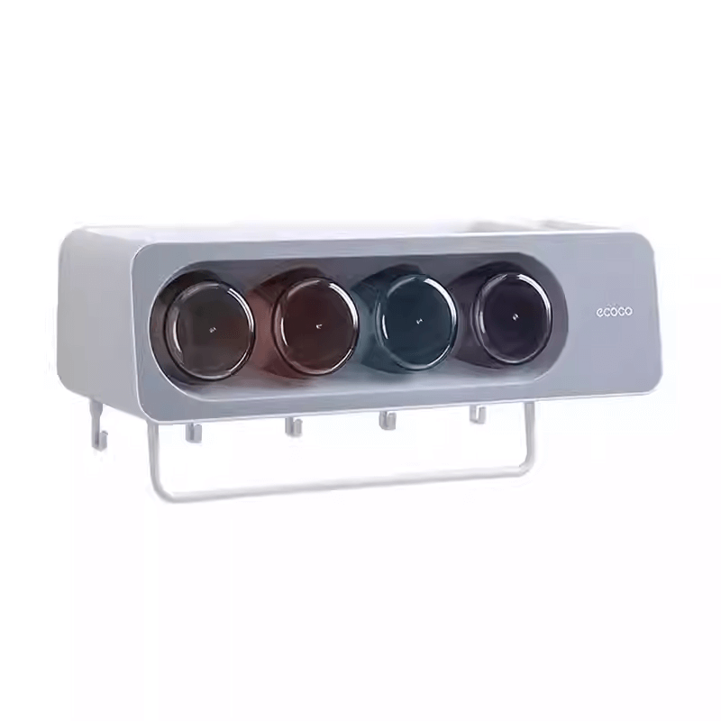 Mobie No Drill Toothbrush Holder Set with Towel Bar and Bathroom Storage E2113