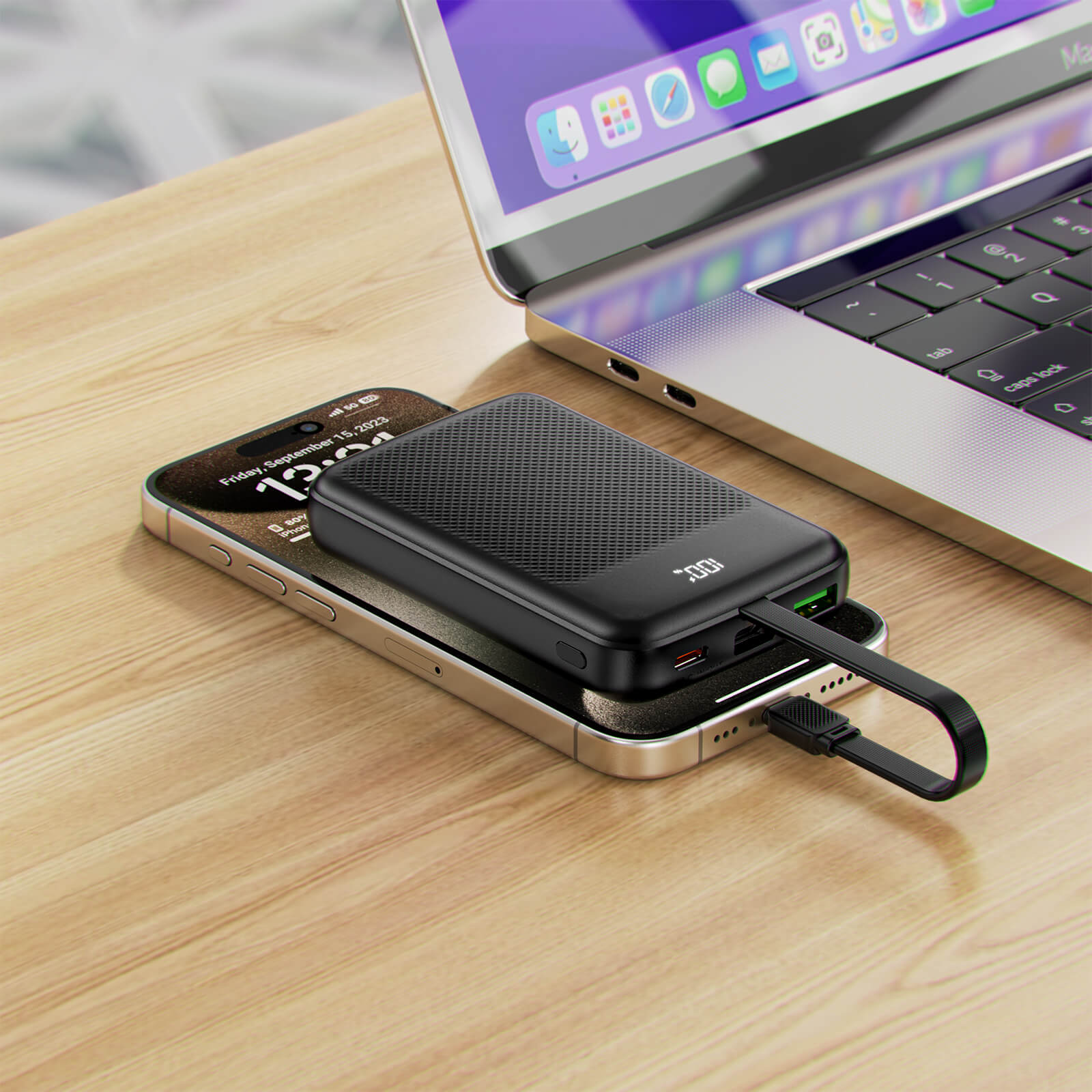 Acefast 10000mAh PD 22.5W Fast Charging Power Bank with Built-in Type-C Cable M13