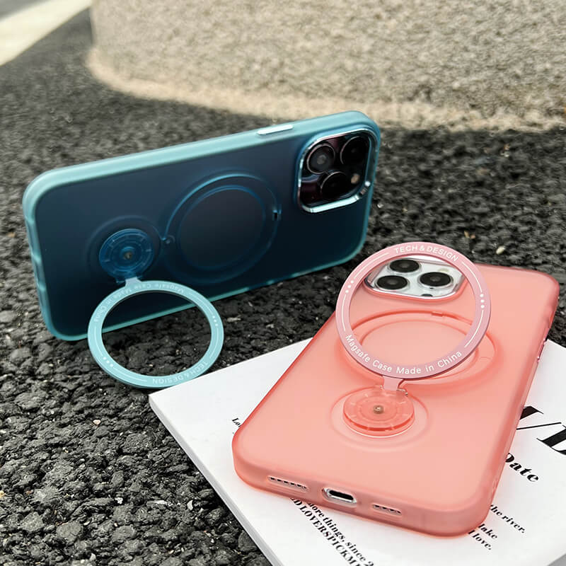 iPhone 14 Ring Holder Series Frosted Translucent Phone Case with 360 Magsafe