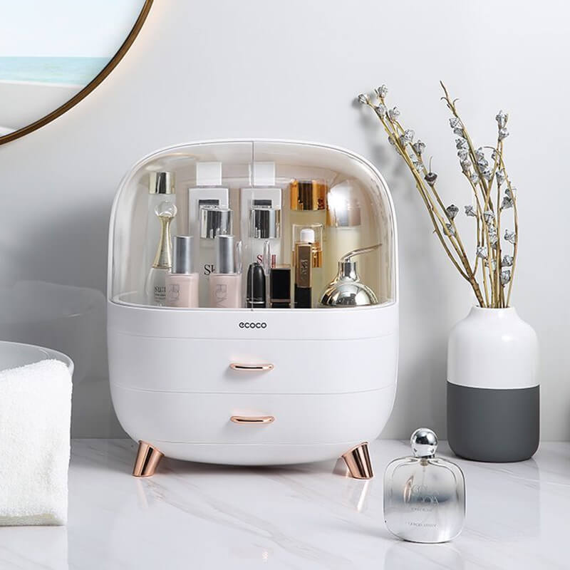 Mobie Large Capacity Makeup Organizer with Double Drawers Transparent Doors E2014