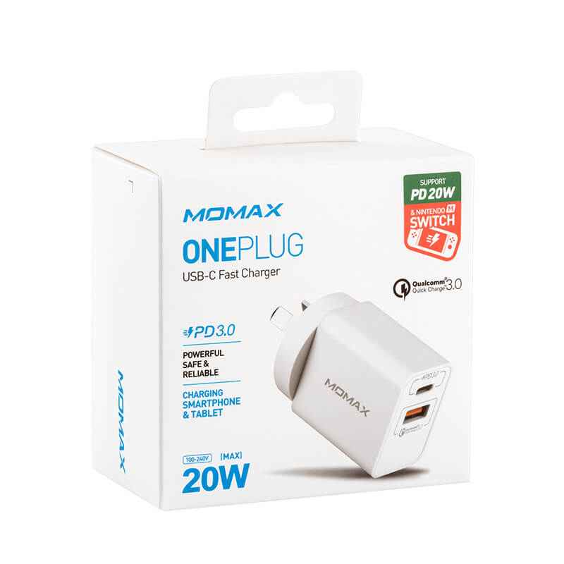 Momax 20W QC3.0+USB-C PD Wall Charger Dual Output USB-C PD & USB-A UM13