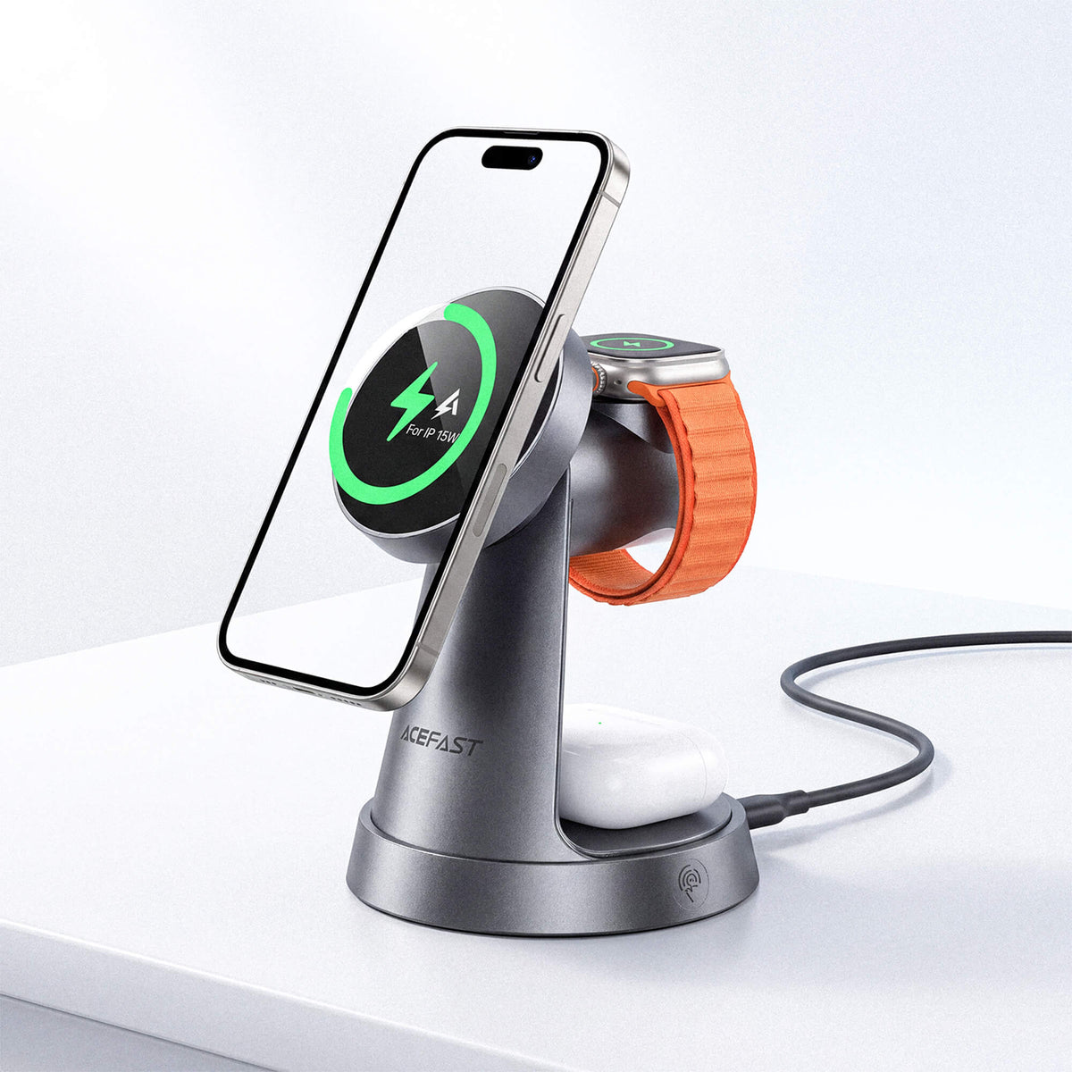 Acefast 15W 3 in 1 Wireless Charger Stand with LED Night Light E48