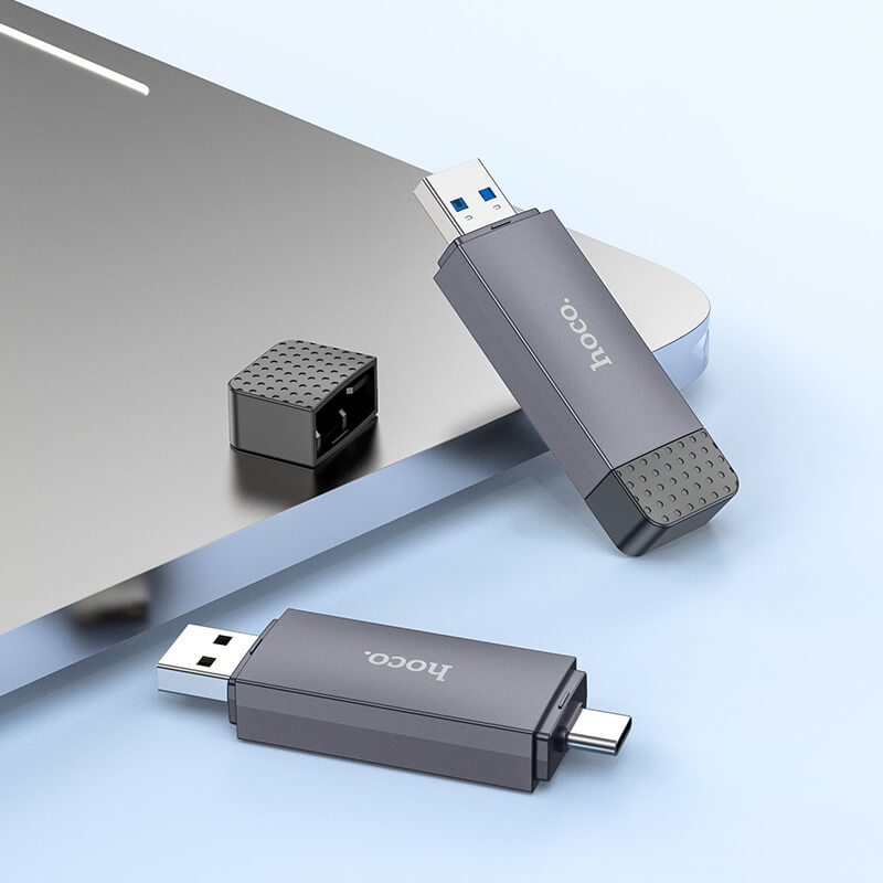 hoco. Dual-Port Memory Card Reader USB-C & USB-A for SD/TF Cards HB45