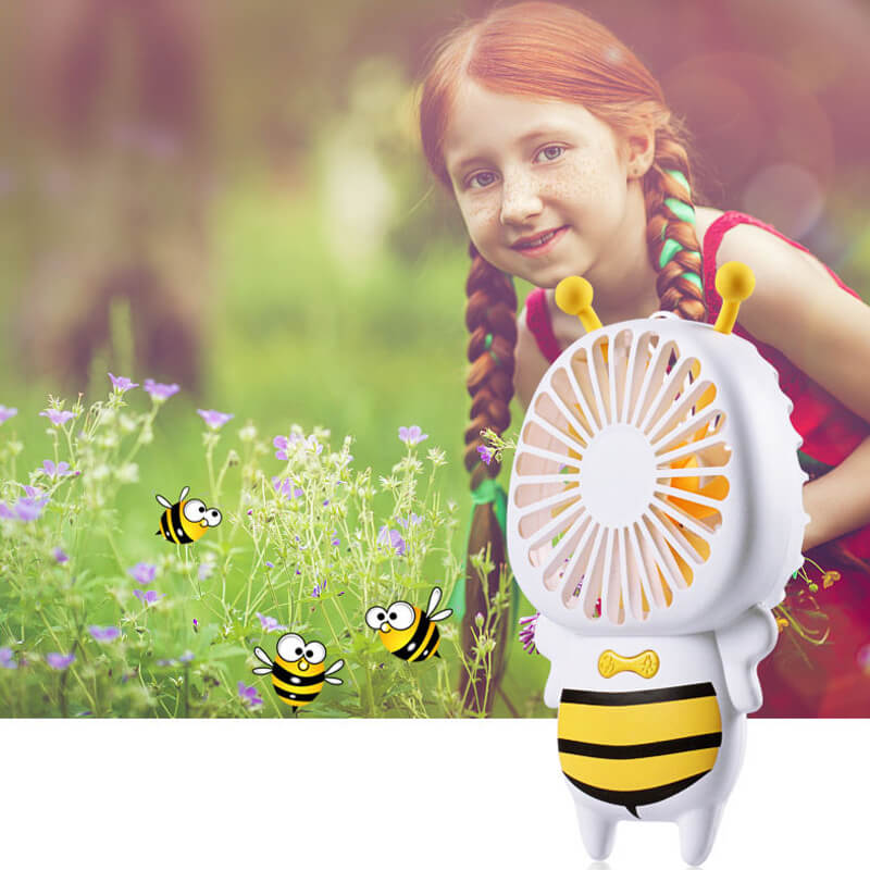 Mobie Portable Handheld Bee Mini Fan with Night Ligh & Lanyard