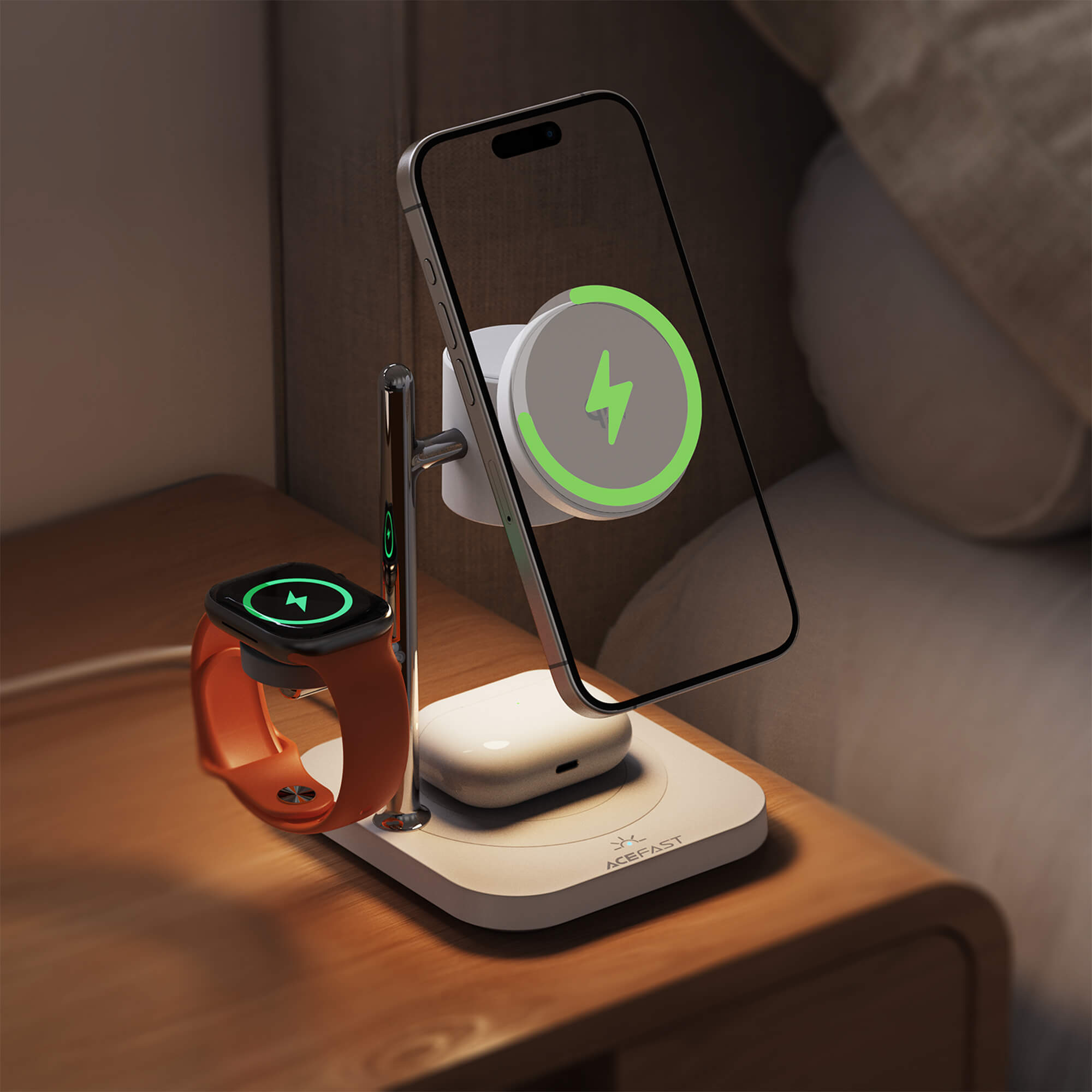 Acefast 25W Qi2 Magnetic 3-in-1 Wireless Charger with Touch Night Light E39