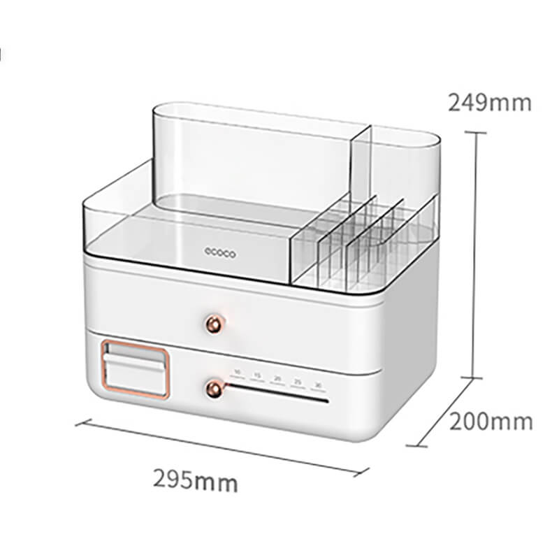 Mobie Smart Timer Double Layer Makeup Organizer with Cotton Pad Storage Dispenser E2372
