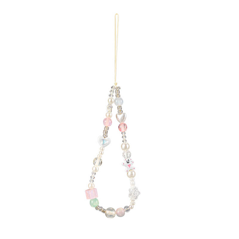Mobie Bear Charm Pearl Bead Phone Strap Anti Drop Wrist Lanyard 19cm