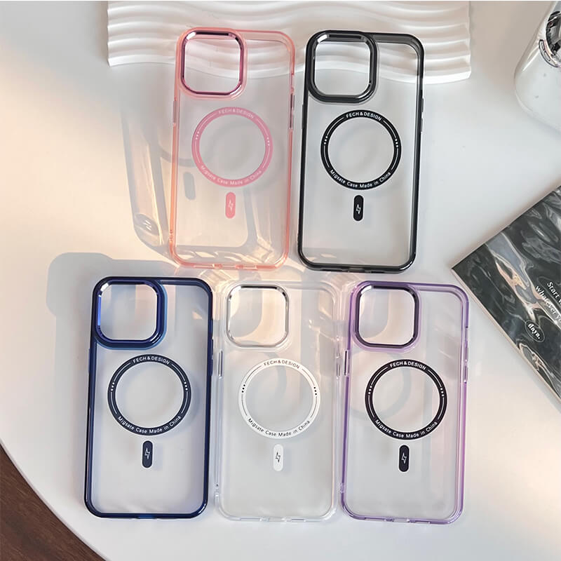 Suitable for iPhone Models Colorful Frame Transparent Magsafe Phone Case