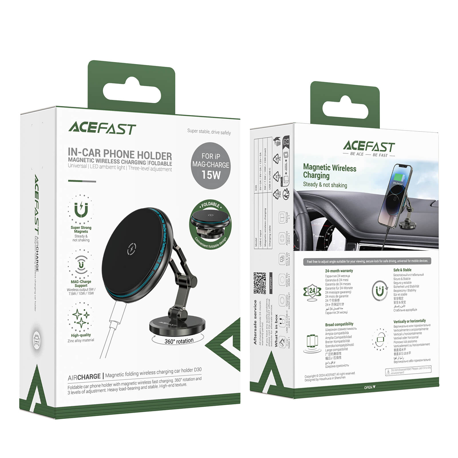 Acefast Magnetic Folding Wireless Charging Car Mount Holder 15W D30