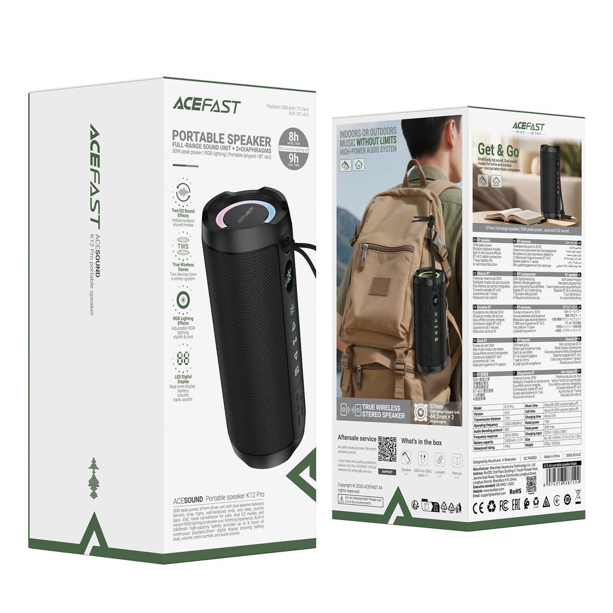 Acefast 2400mAh Battery Smart Display RGB Lighting Portable Speaker K12 Pro