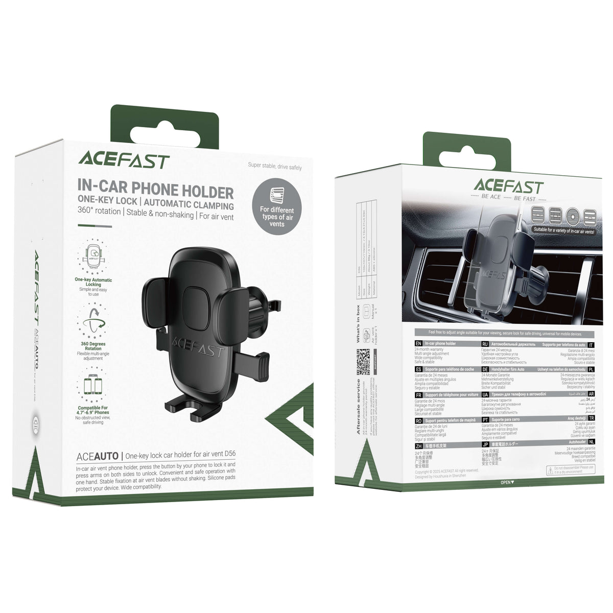 Acefast One Click Lock Car Air Vent Phone Holder with Anti Slip Silicene D56