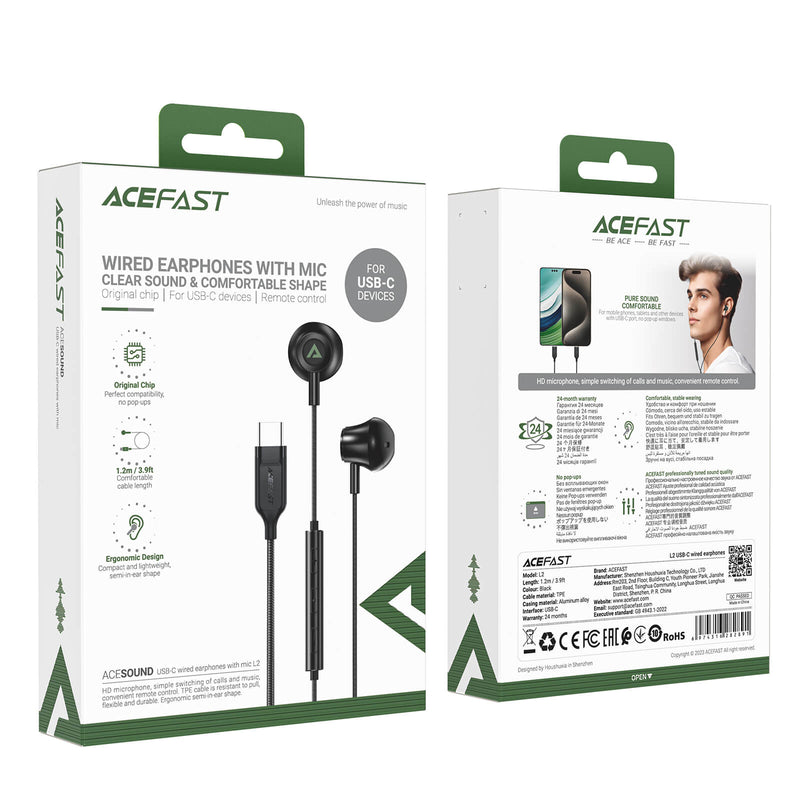 New Arrivals Acefast PC Material Half-in-ear Type-C Wired Earphones With Mic L2