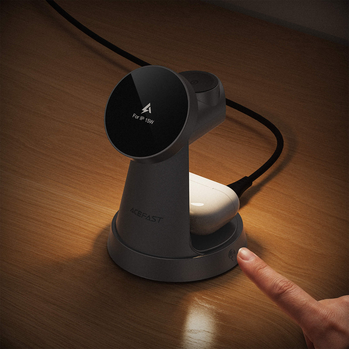 Acefast 15W 3 in 1 Wireless Charger Stand with LED Night Light E48