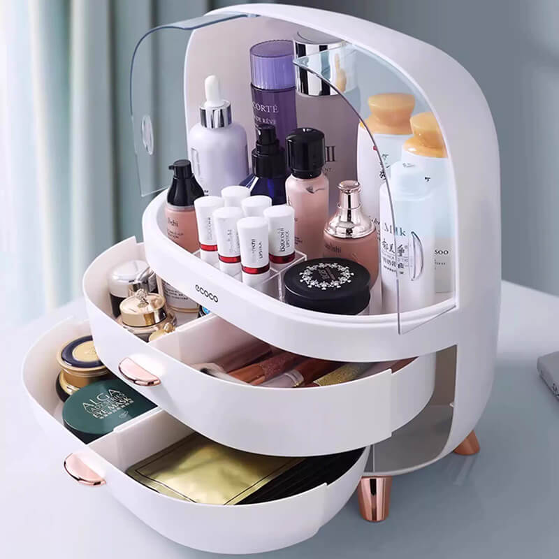 Mobie Large Capacity Makeup Organizer with Double Drawers Transparent Doors E2014