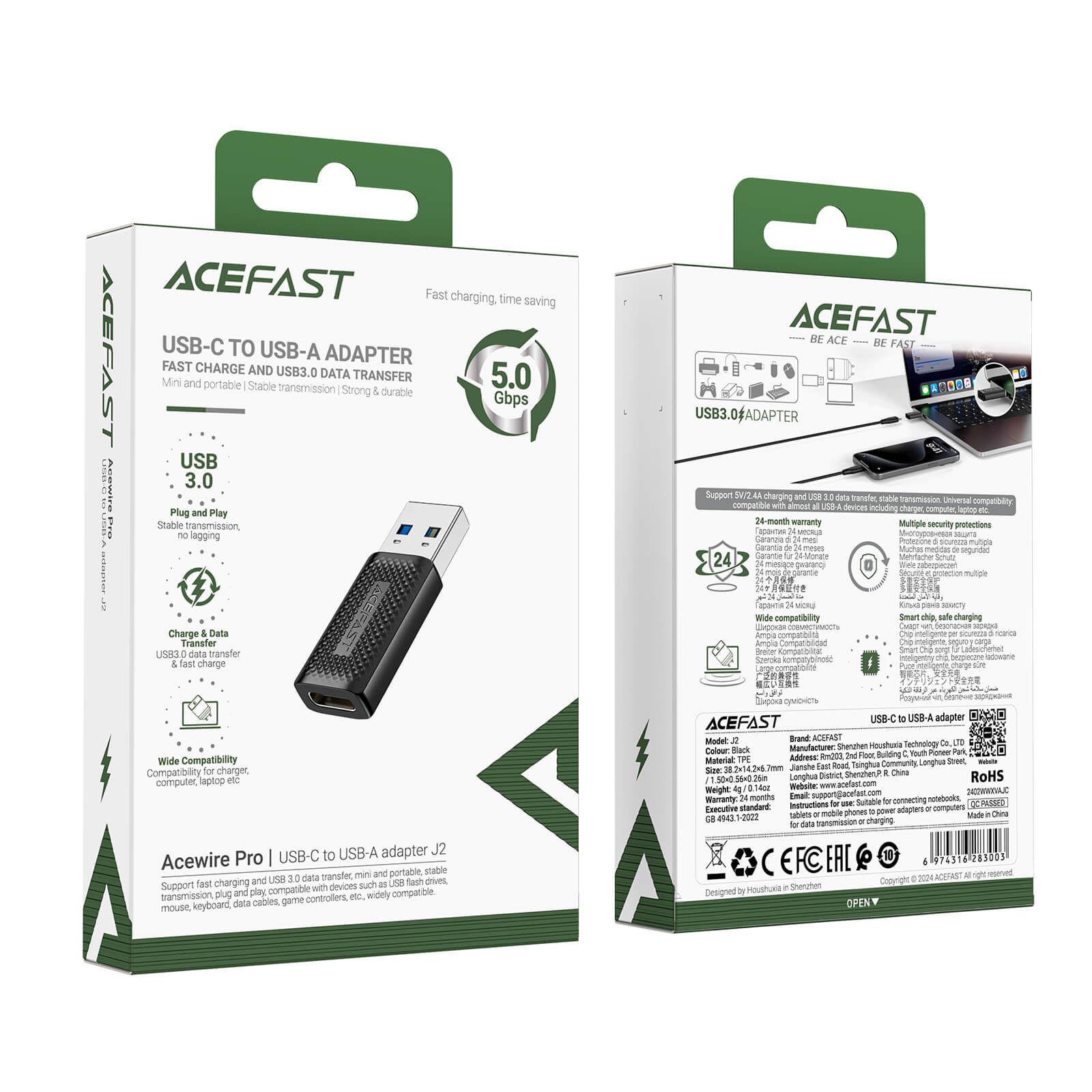 Acefast Charge & Transfer USB Male to Type-C Female Adapter USB 3.0 J2