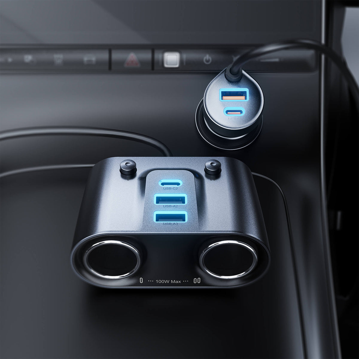 Acefast 152W 7 Port Dual Cigar Lighter Car Charger with Independent Switches B22