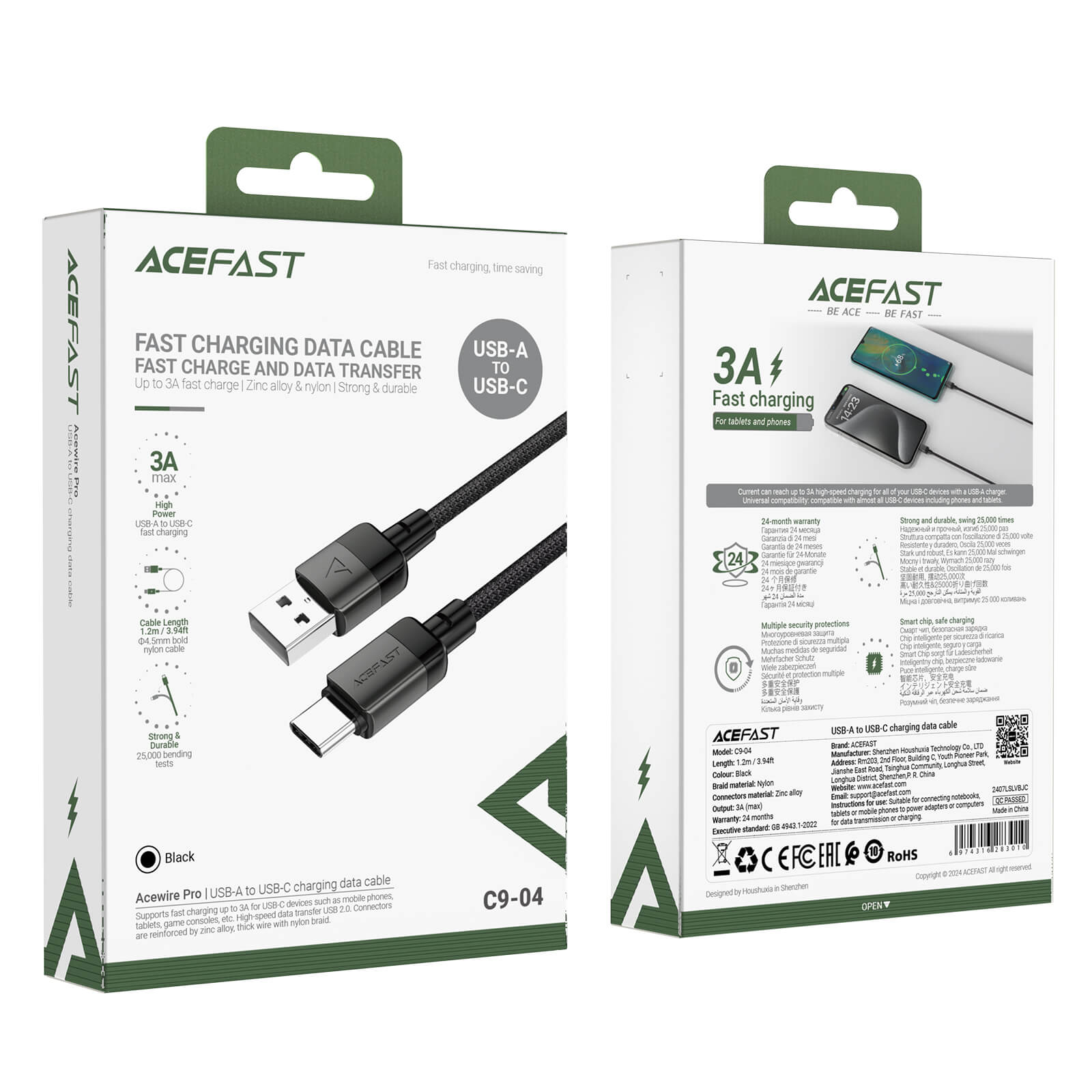 Acefast USB to Type-C Durable Braid Charging Cable 3A 1.2m