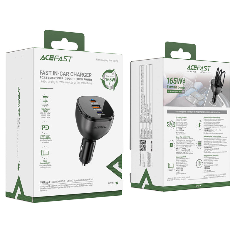 Pre Order Acefast Multi-Port Fast Car Charger Type-C & USB-A 165W (100W+65W) B14