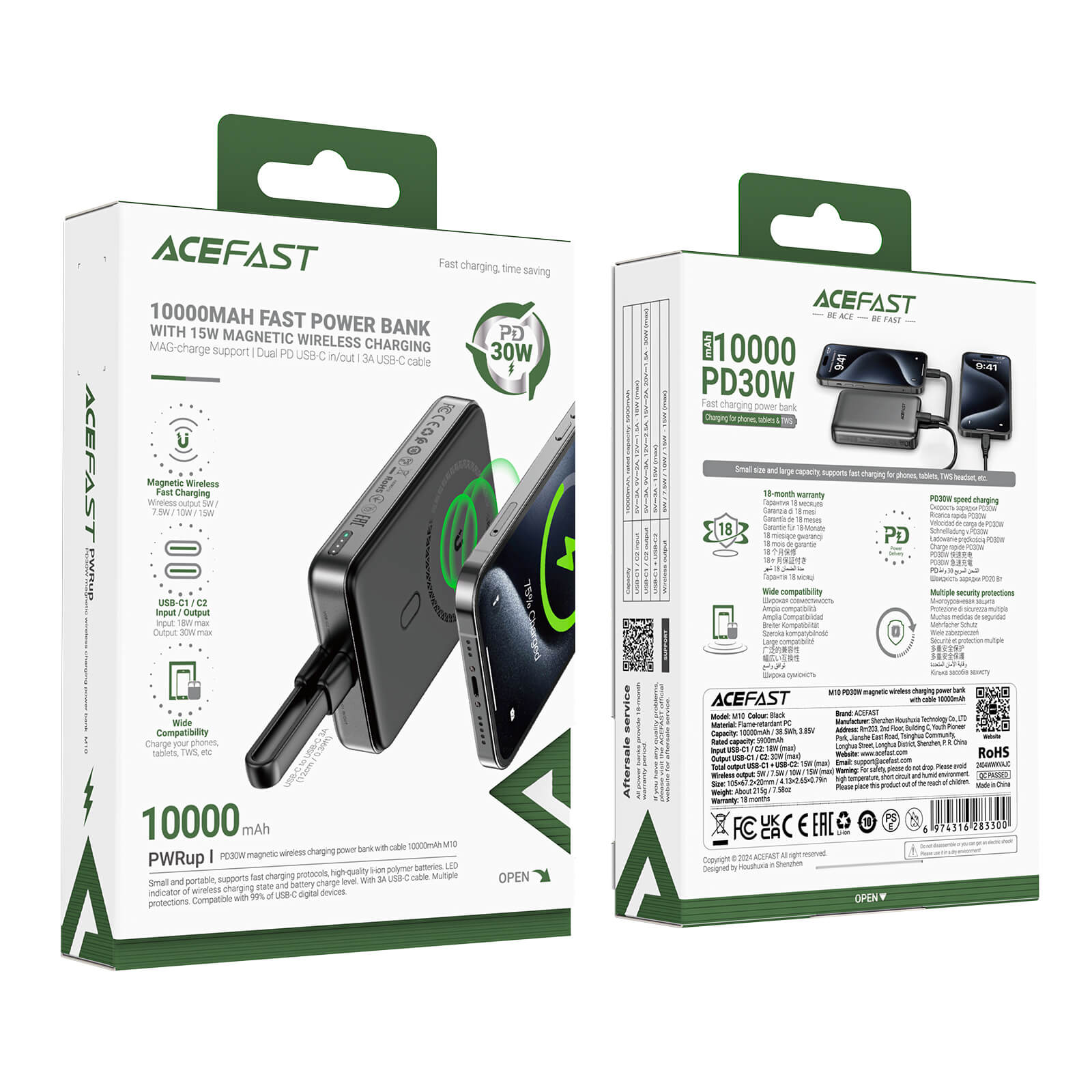 Acefast PD 30W 10000mAh Fast Charging Power Bank With Type-C Cable M10