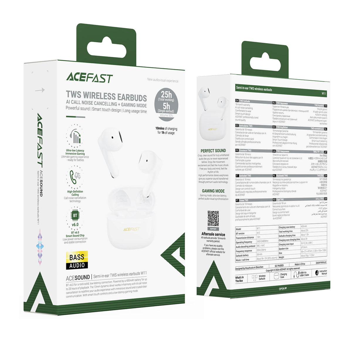 Acefast Semi-in-ear TWS 5 Hour Play Time Bluetooth 6.0 IPX4 Low Latency Earbuds W11