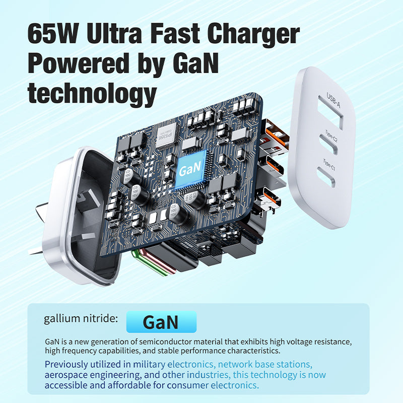 VFAN USB A+C PD 65W 3-in-1 GaN Ultra Fast Charger Plug AU7