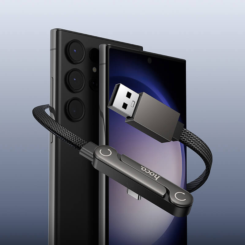 Hoco Type-C to USB-A Nylon Braided Cable with Foldable Phone Stand 1.2m U150