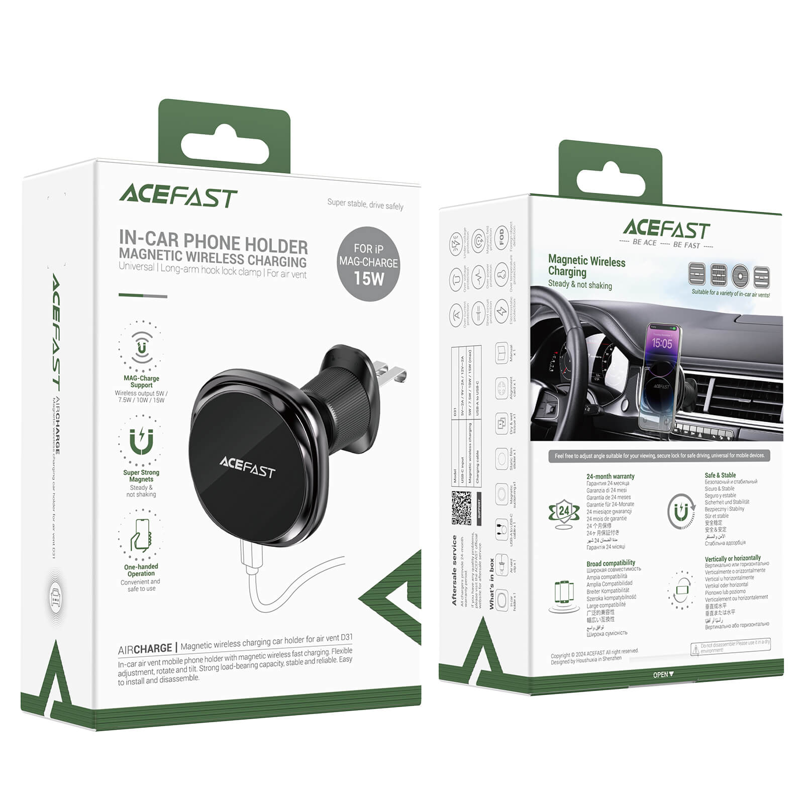 Acefast Fast Wireless Charger Magnetic Car Mount Holder 15W D31