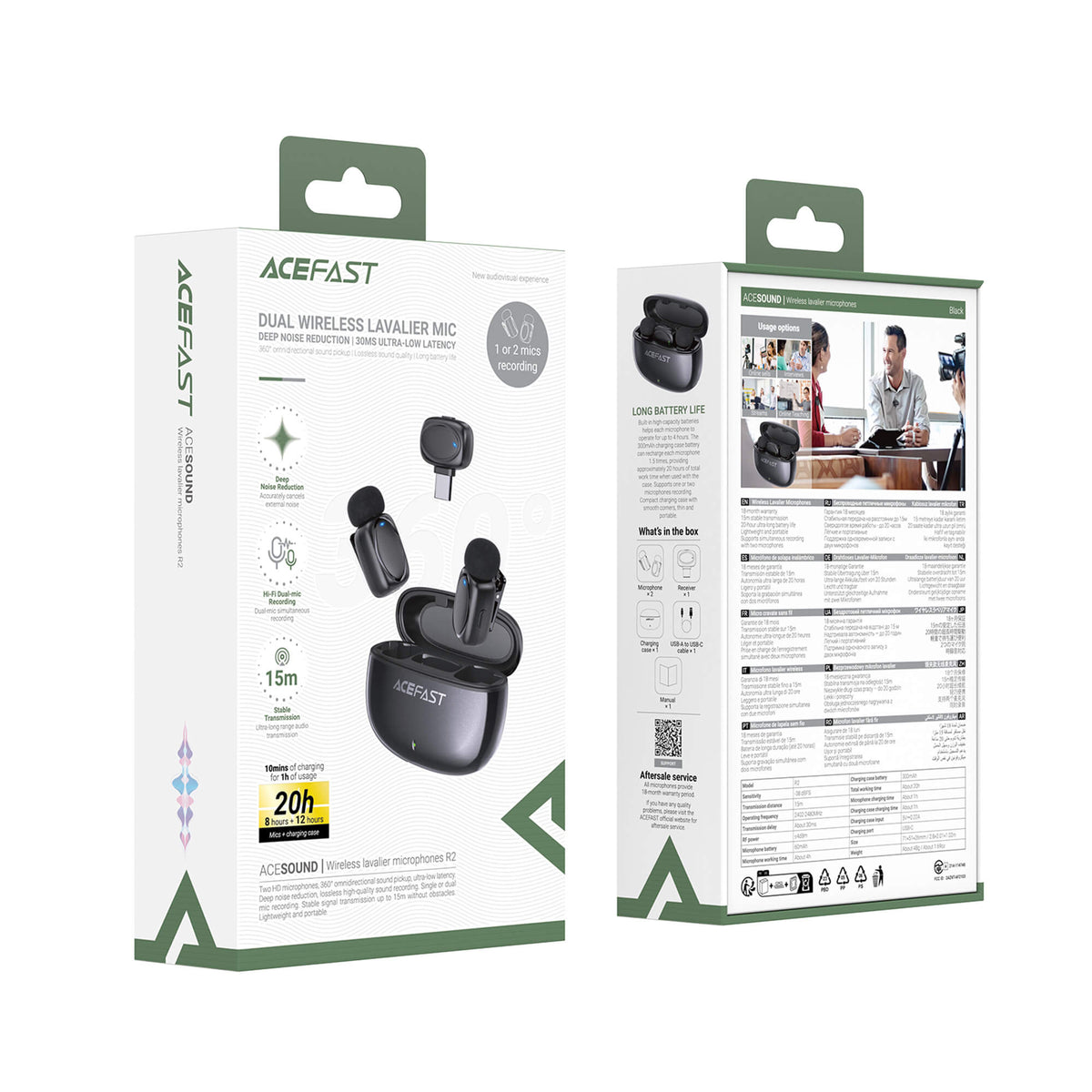 Acefast 360 Degree Pickup Deep Noise Reduction Wireless Lavalier Microphone R2